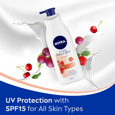 NIVEA Natural Glow Cell Repair 200ml Body Lotion | SPF 15 & 50 X Vitamin C for Summer Protection |With Camu Camu & Acerola Cherry Extracts | Gives Even Toned & Smooth Skin |For All Skin Types